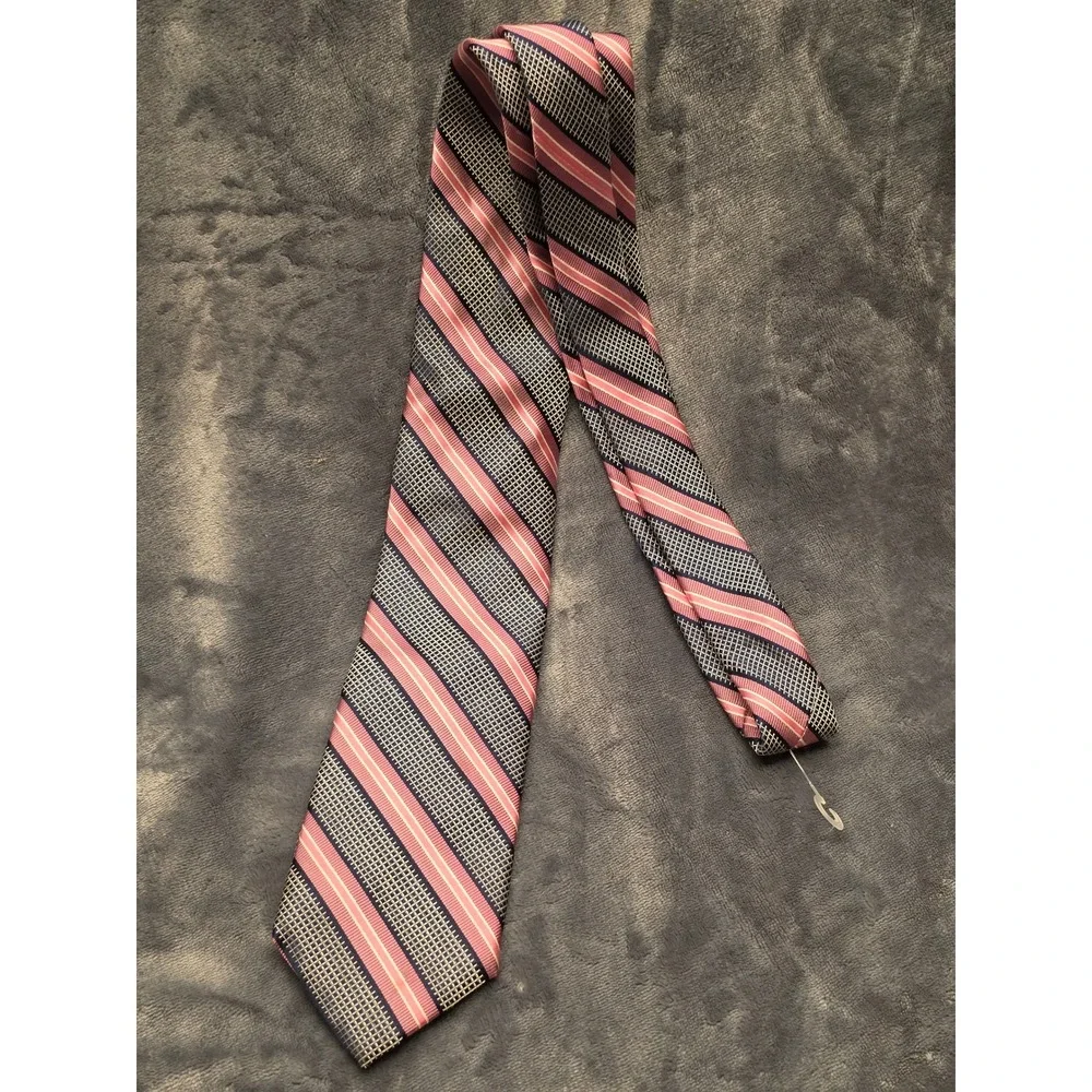 Bardelli Mens Silk Tie Pink Navy Blue White Diagonal Stripe Made in USA Italy